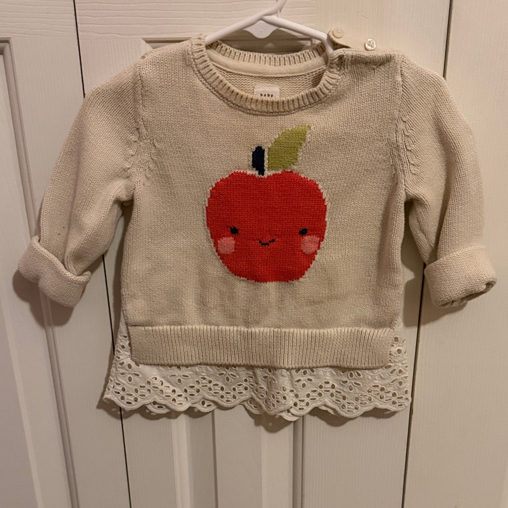 GAP Cream Sweater with Red Apple and Green Leaf